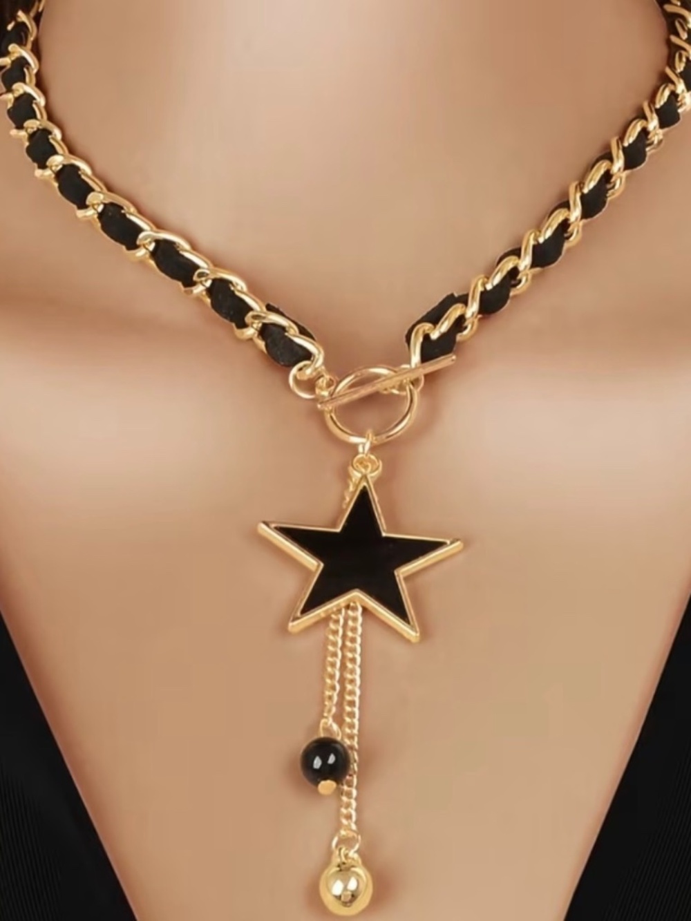 Black Star Lariat Tassel Necklace